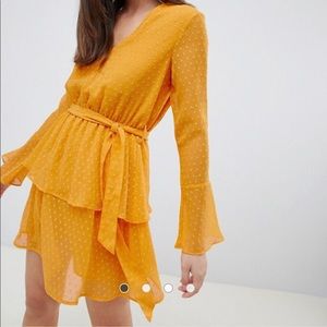 ASOS  tier skirt dress w/ bell sleeves dobby print